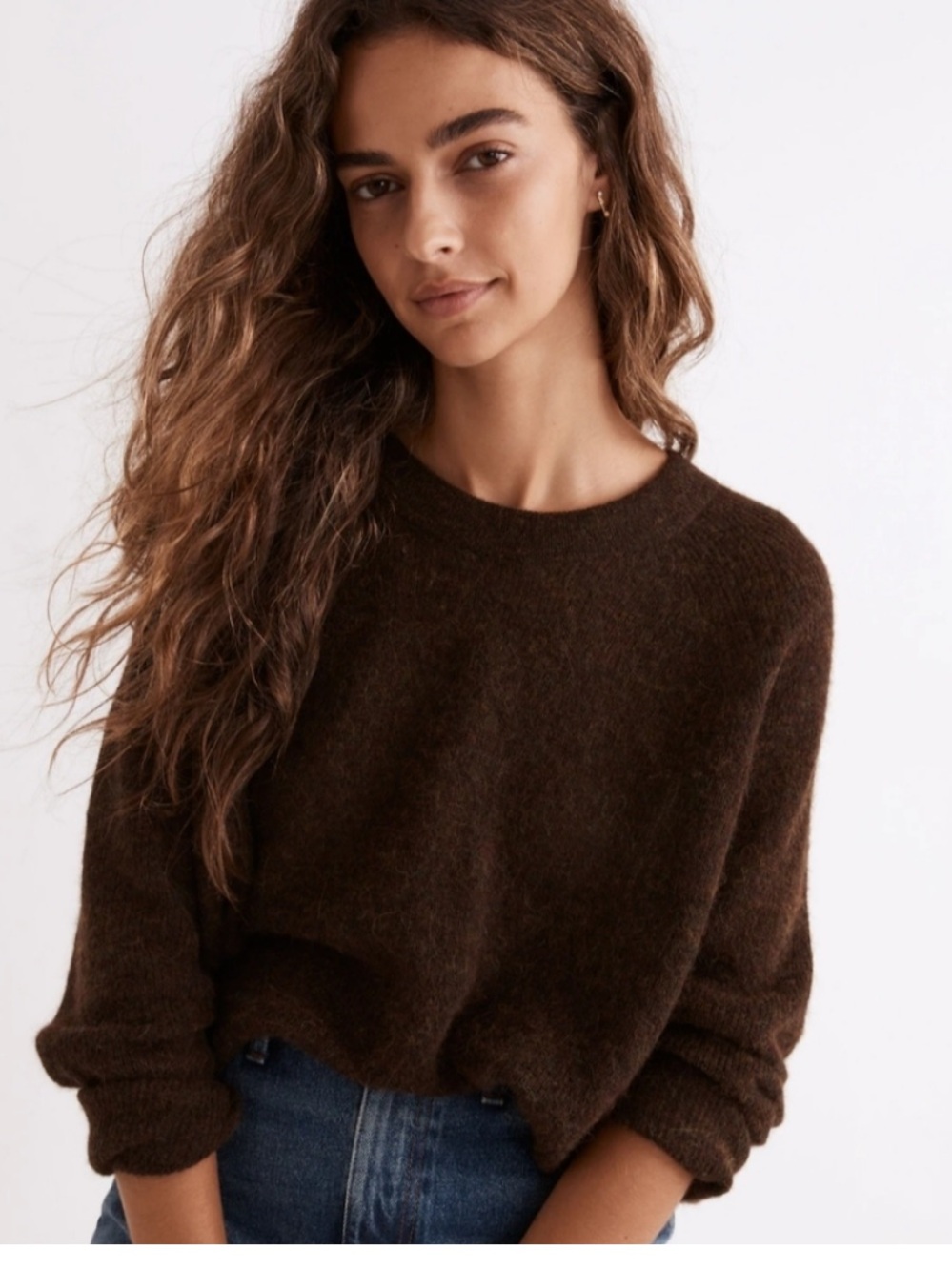 Madewell Elliston Pullover Aplaca Blend Sweater In Heather Cocoa Brown S